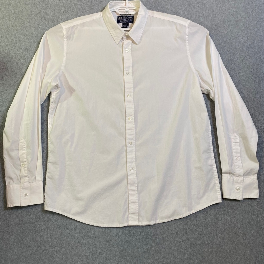 American Rag Button Up Men's XL White Long Sleeve Cotton Classic Dress Shirt EUC